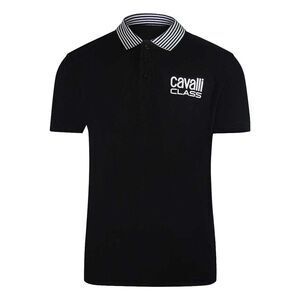 Cavalli Class Unisex Adult Contrast Striped Striped Neckline Polo Shirt / Black